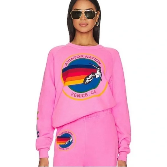 NWT Aviator Nation crew logo pink sweatshirt in Pink - Medium - Picture 1 of 11